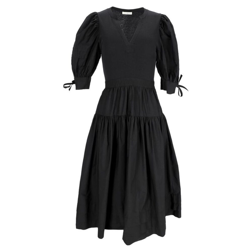 Ulla Johnson Cintia Puffed Sleeve Midi Dress in Black Cotton